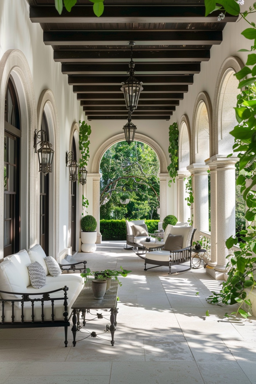 mediterranean house veranda with pillars