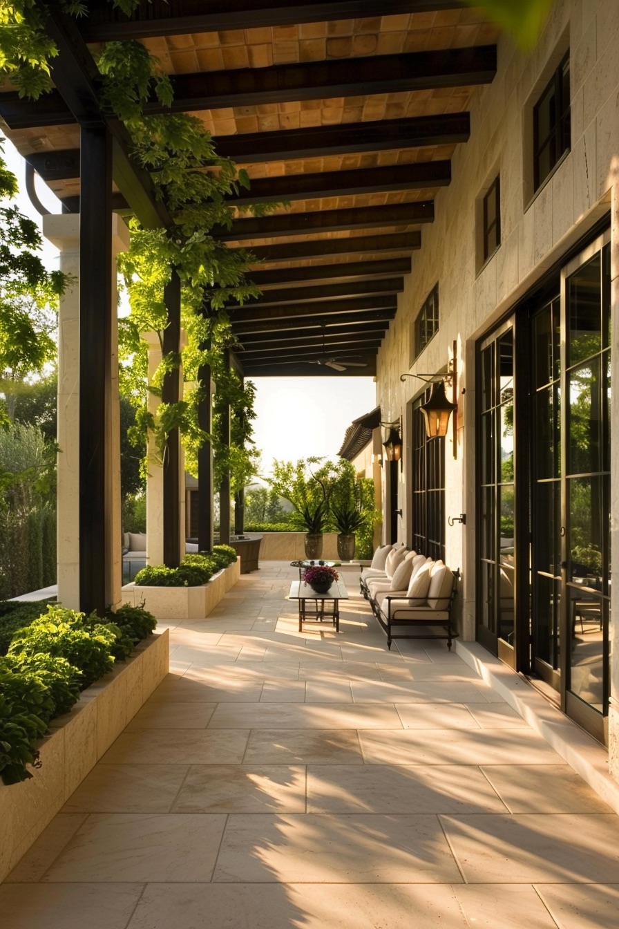 mediterranean house veranda with vines