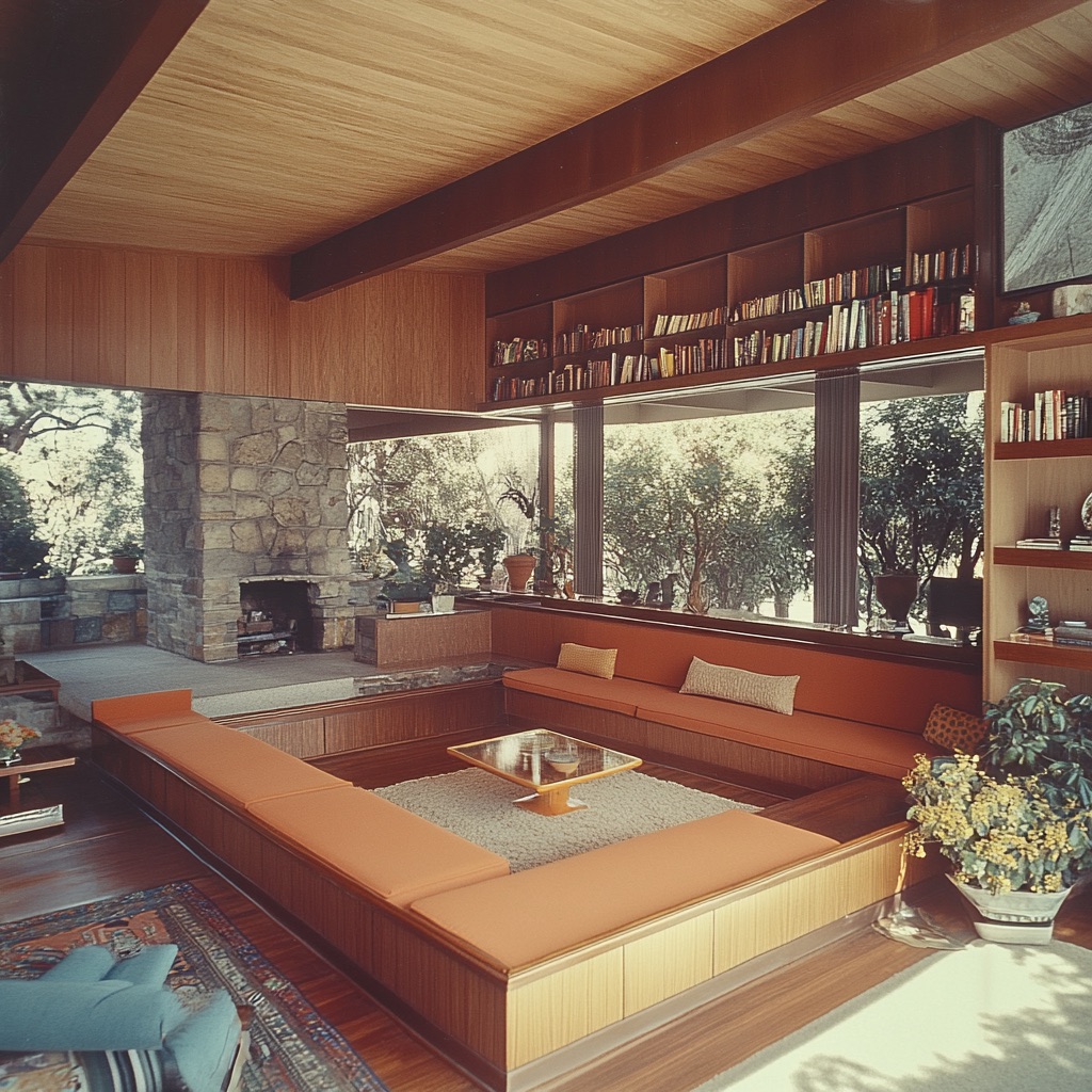 mid century modern house sunken living room 2