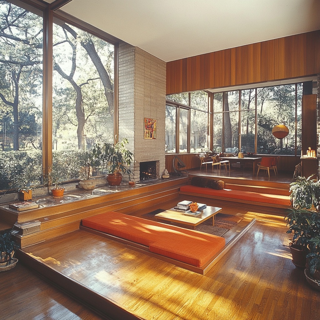 mid century modern house sunken living room 4