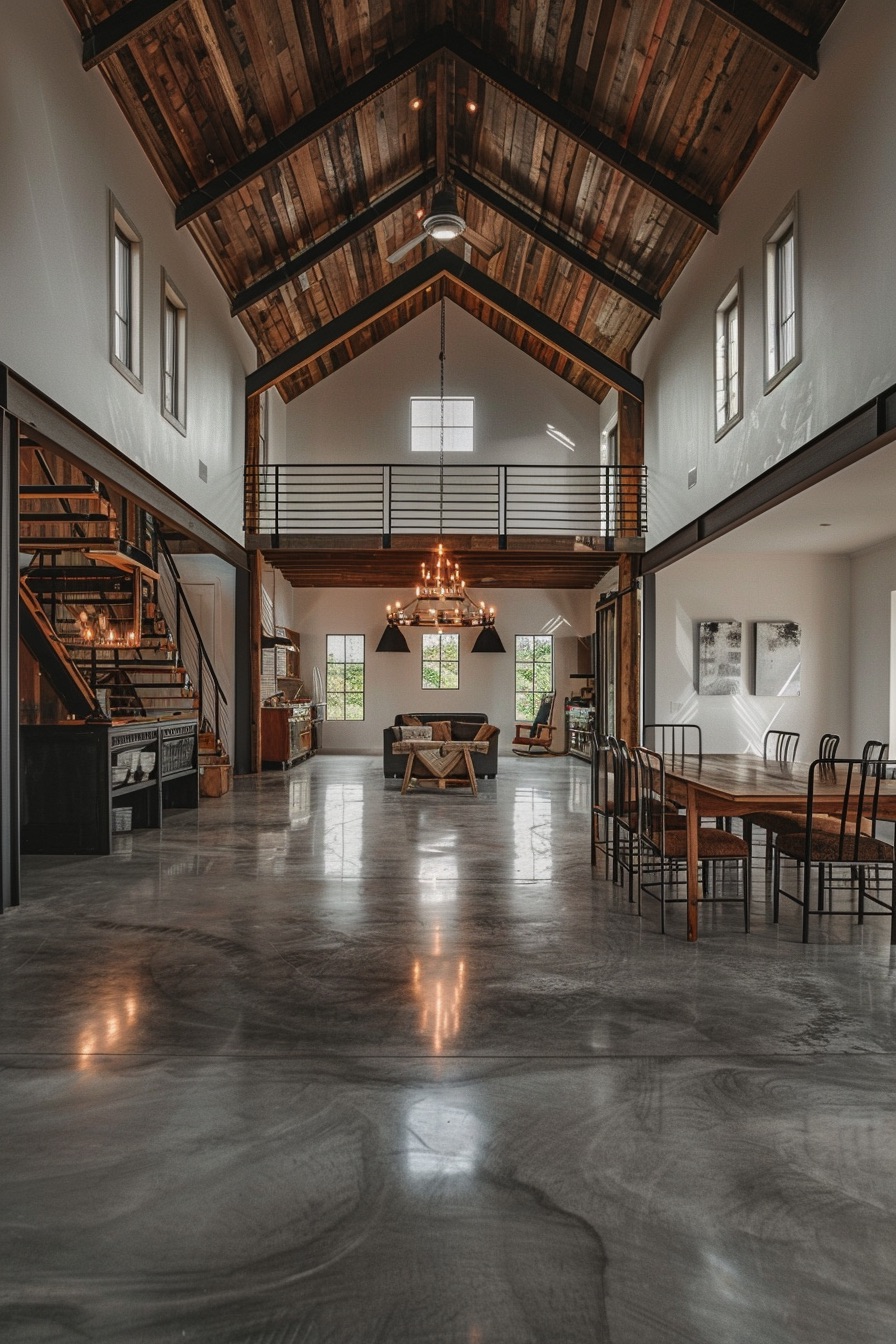 barn house interior epoxy concrete floor