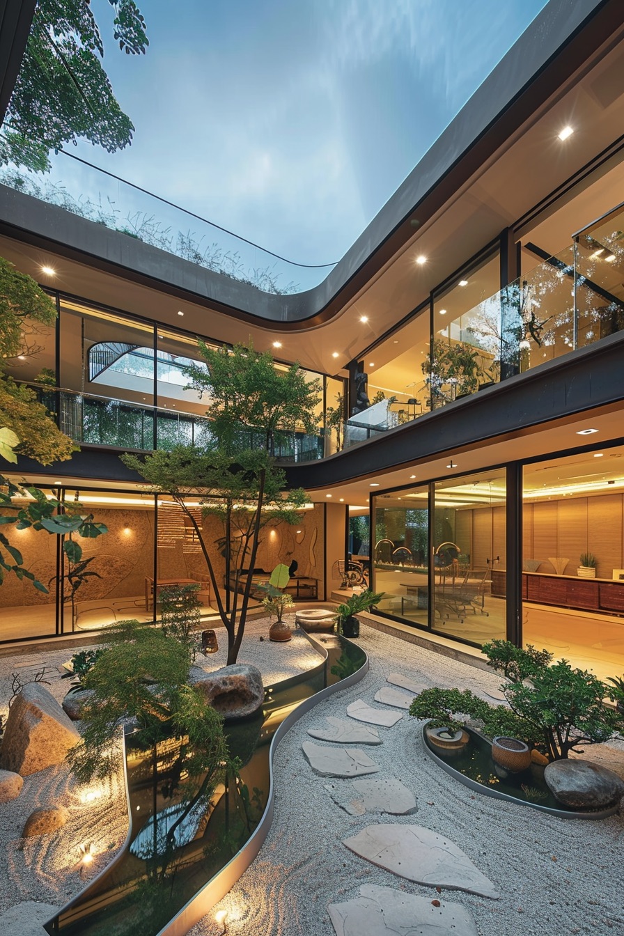 courtyard house with terraces and balconies