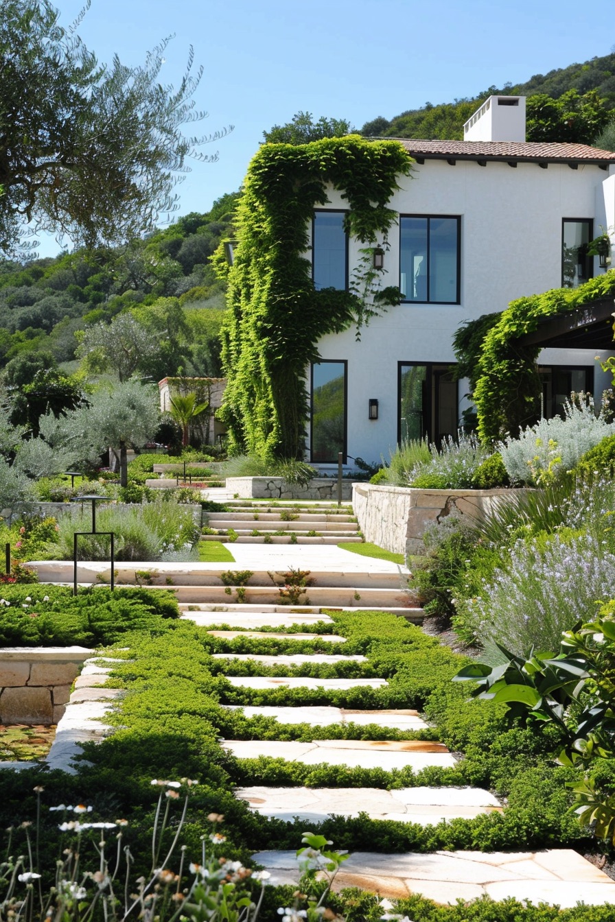 mediterranean house stone path hardscape