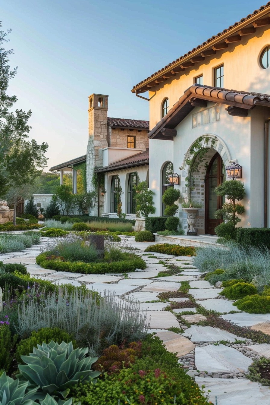 mediterranean house stone paved pathway