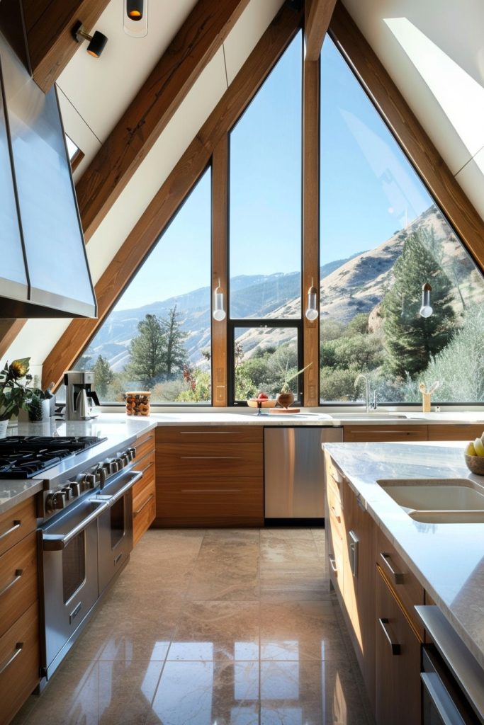 a-frame kitchen with views