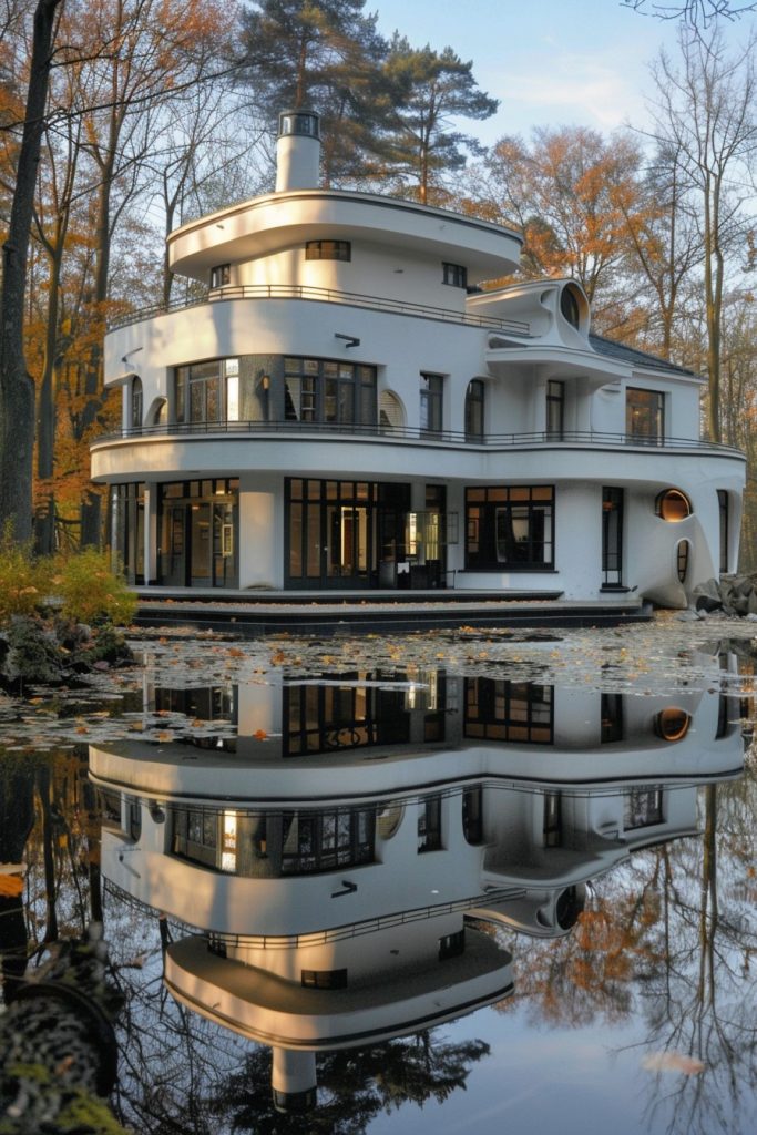 art deco house on the lake