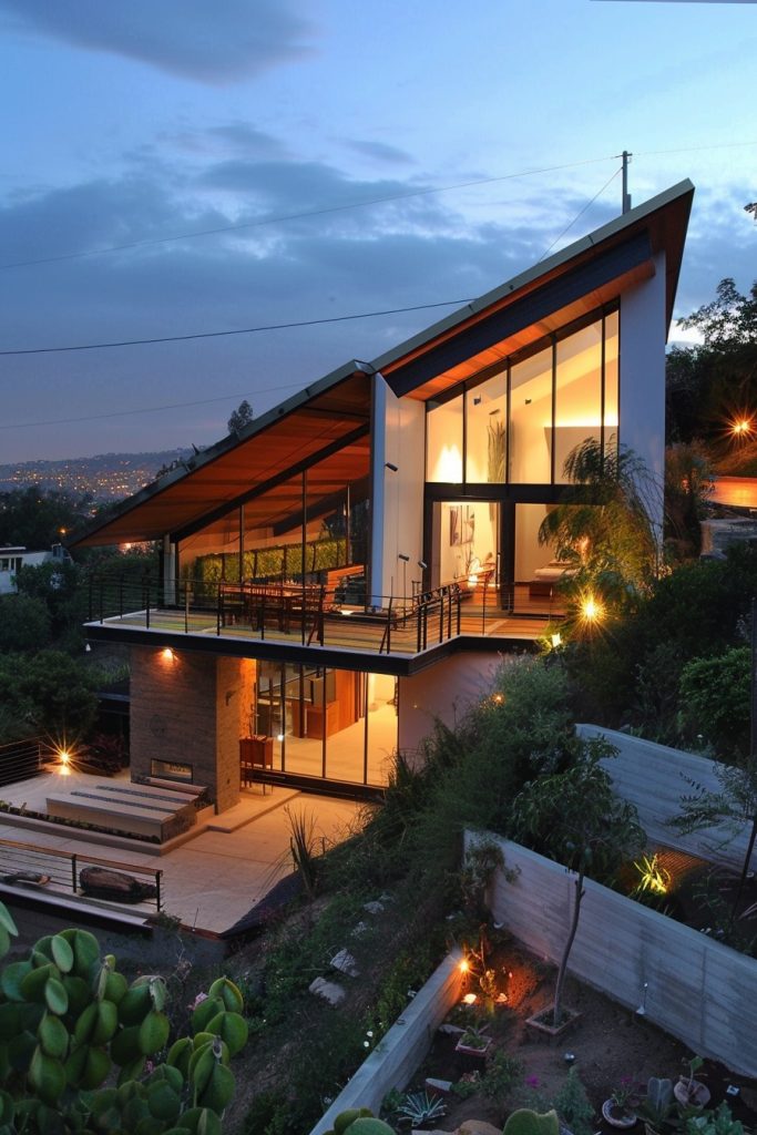 asymetric modern hillside house