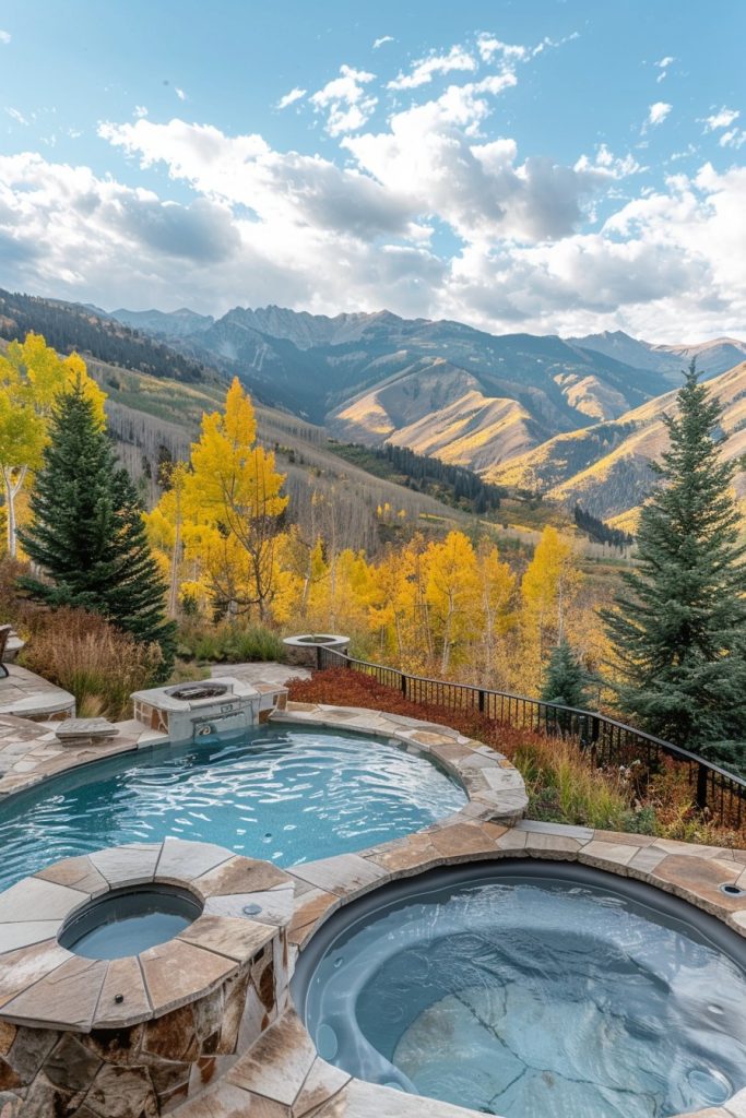 backyard with pools in the mountains