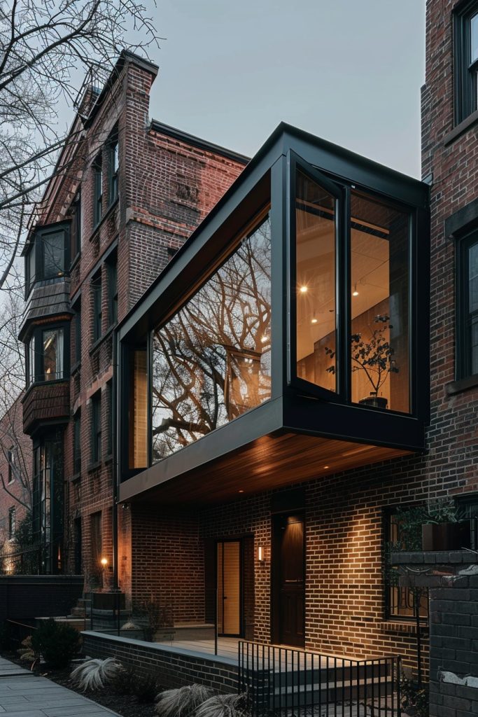 brick townhouse with floating modern wing