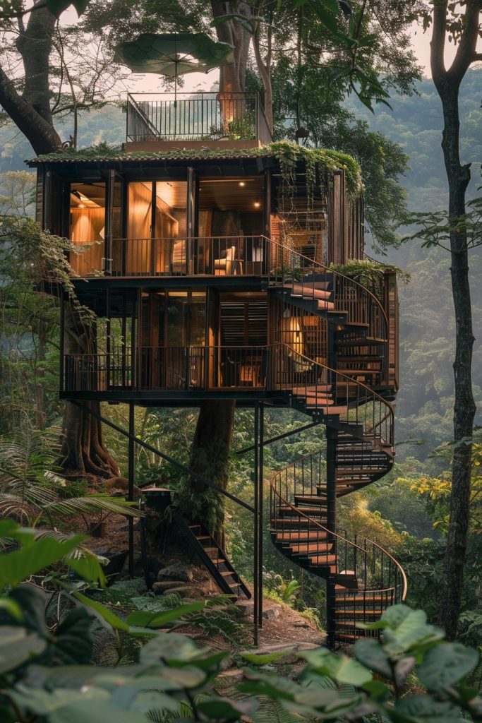 cabin with garden treetops