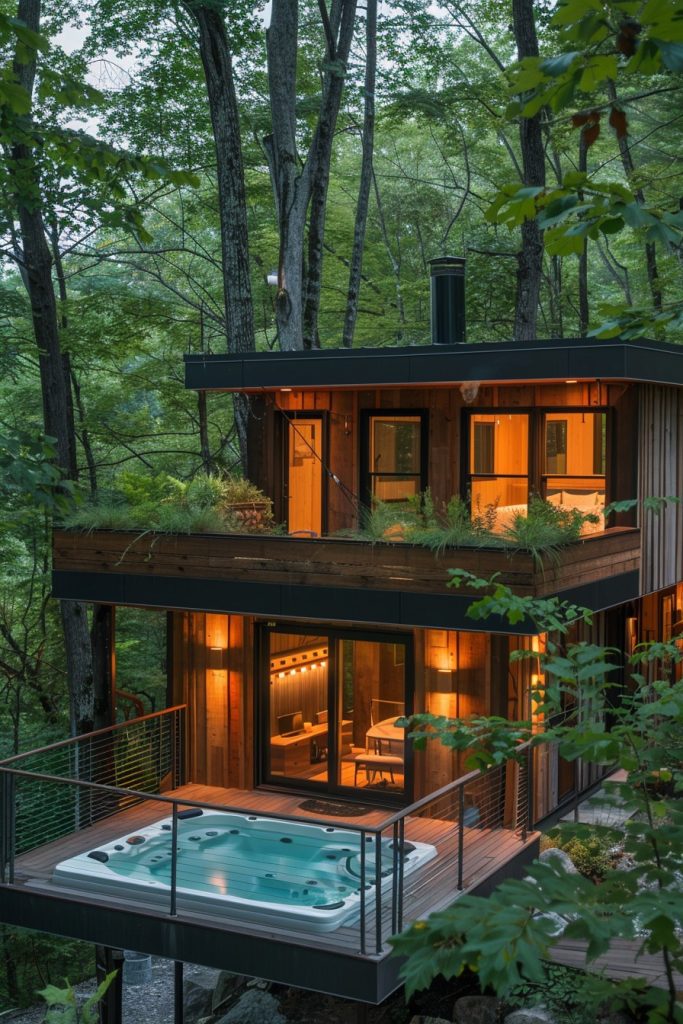 cabin with terrace hot tub