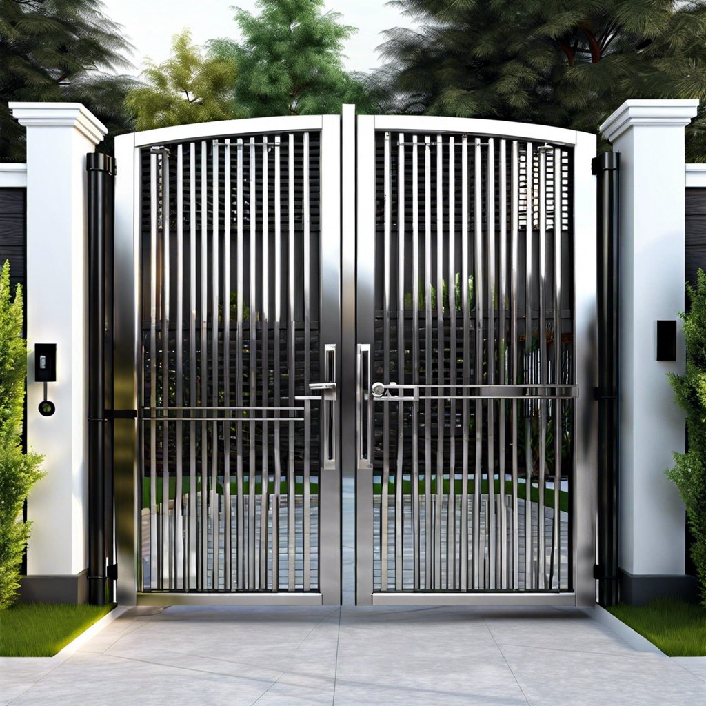 contemporary stainless steel gate with mesh panels