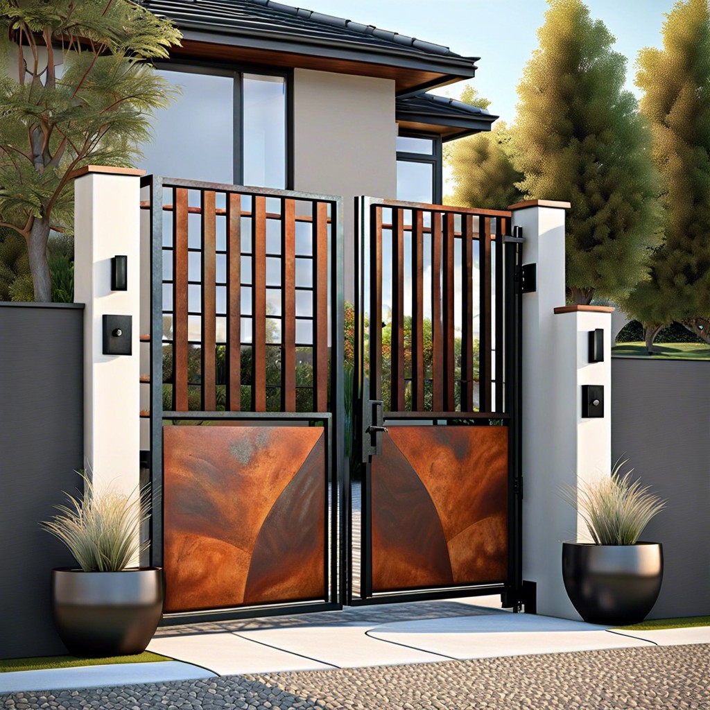 cor ten steel gate with patina finish