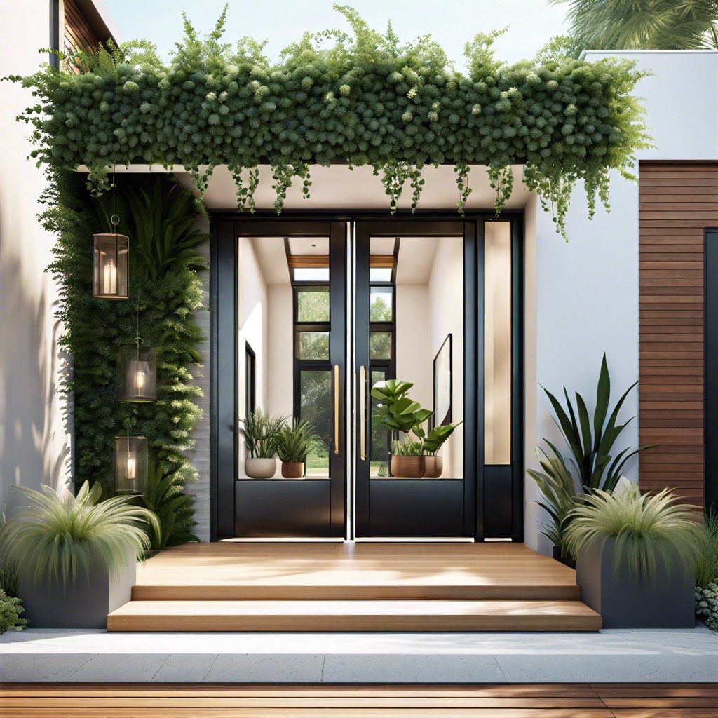 double height entryway with hanging plants