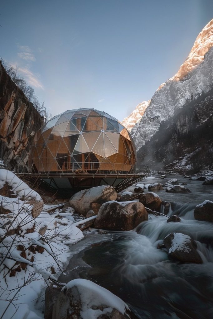 geodesic dome winter mountains