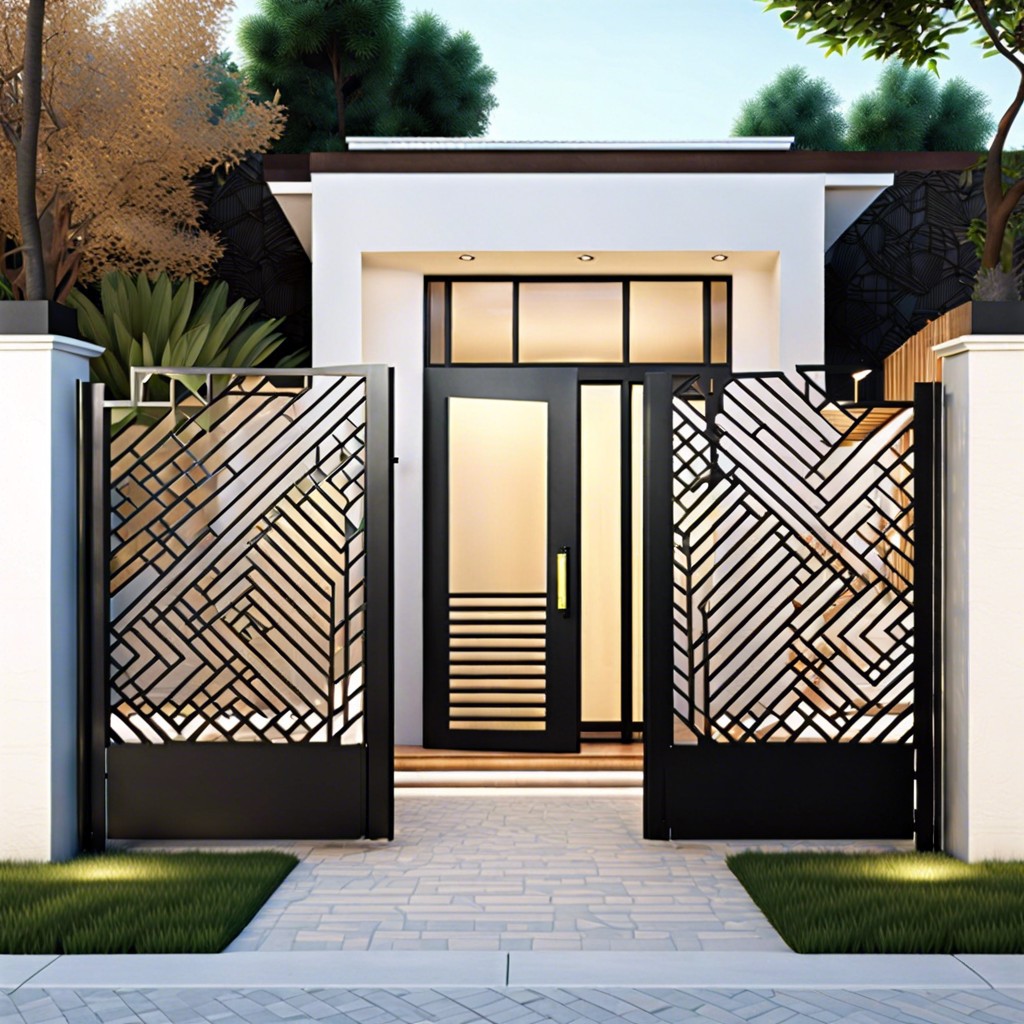 geometric patterned laser cut steel gate