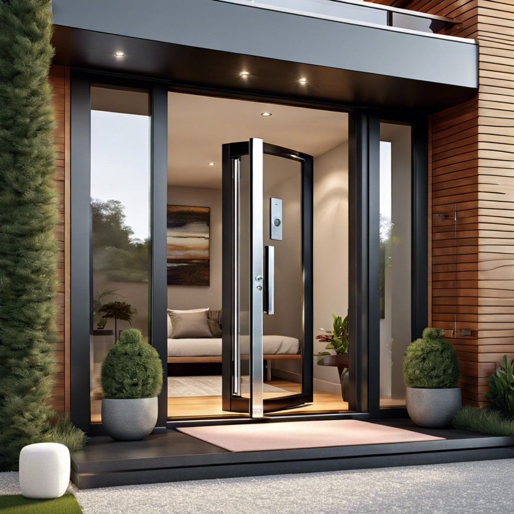 glass pivot door with smart lock