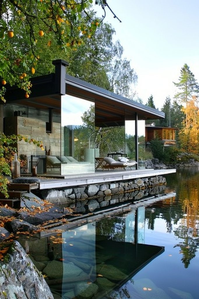 glass studio on lake