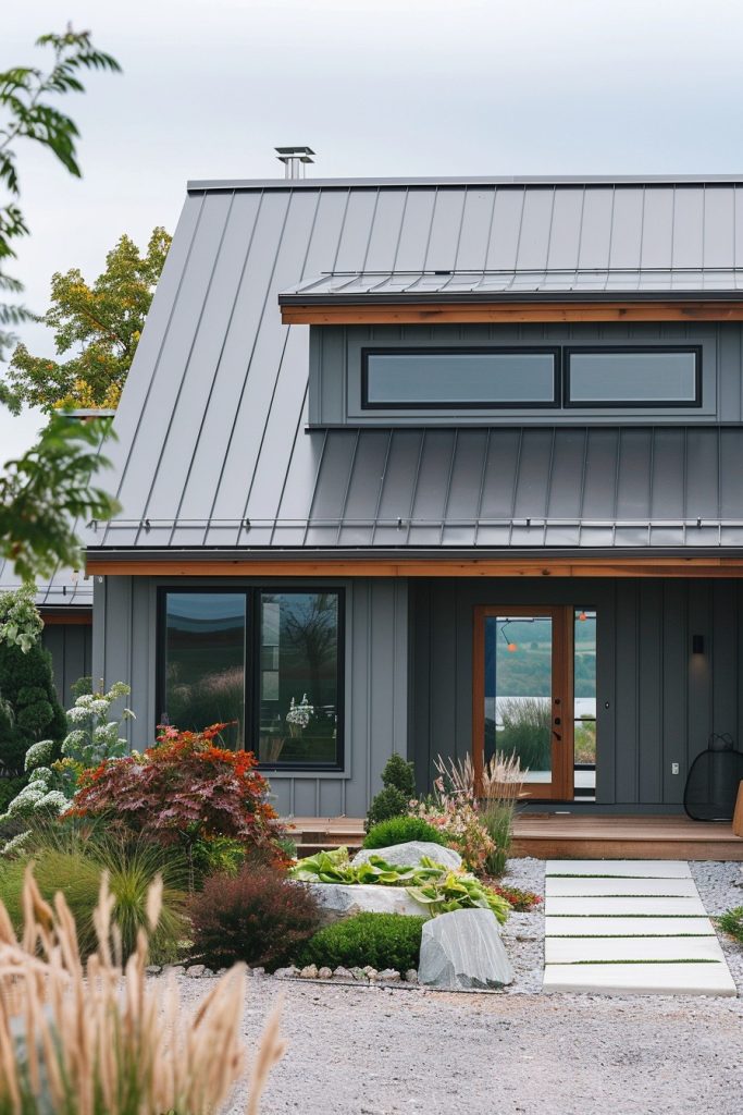 grey modern house with silver rooftop