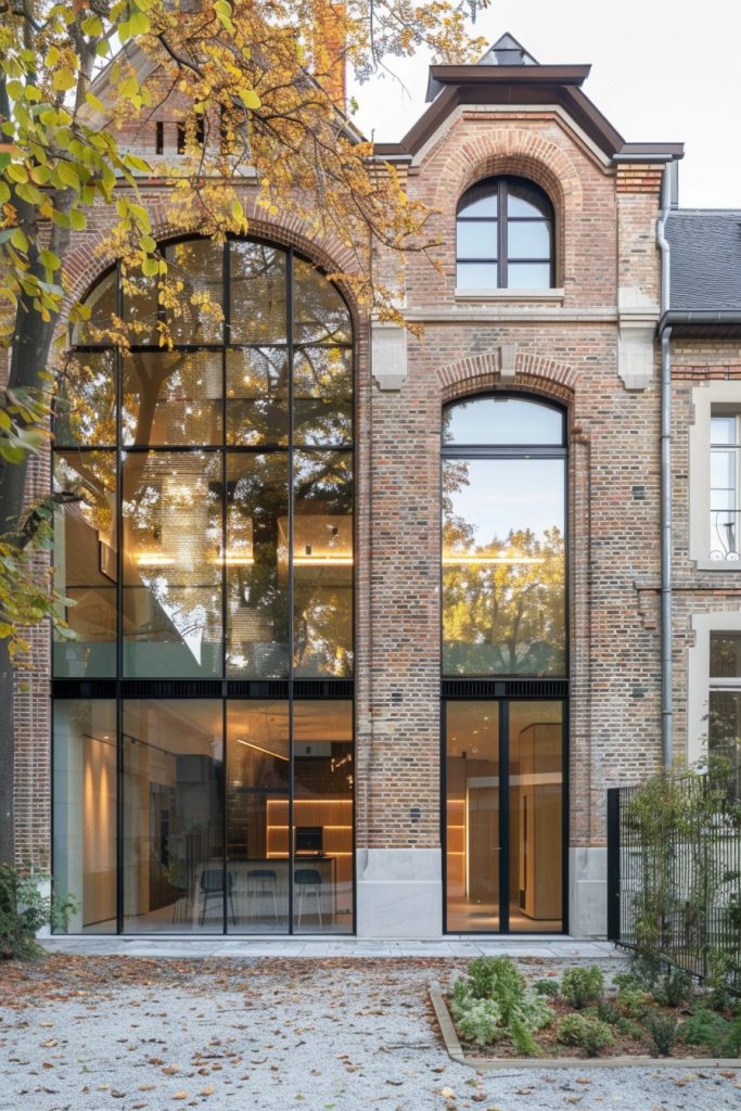 historical house facade with modern glass insertion