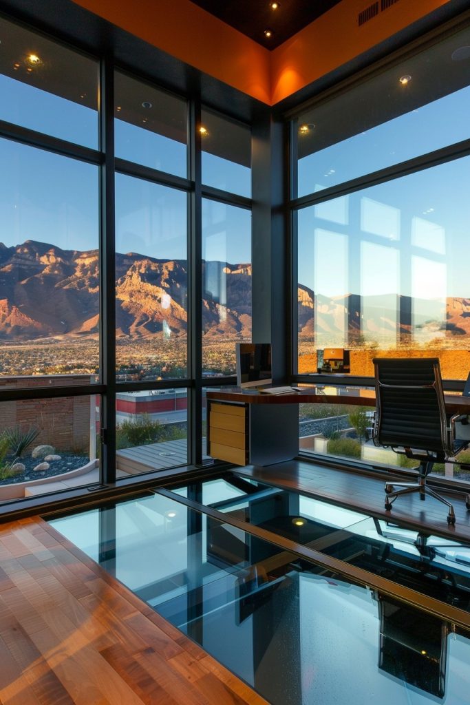 home office glass floor and windows