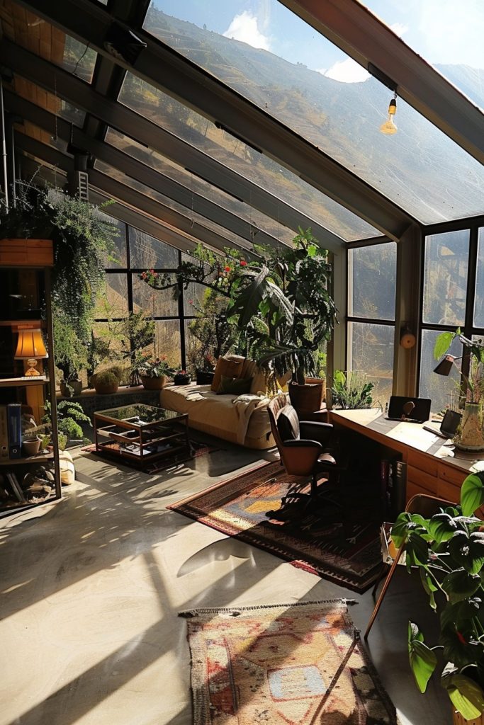 home office in a greenhouse