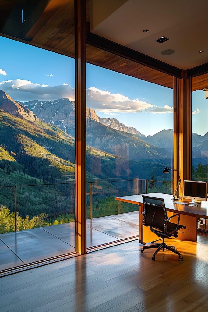 home office in the mountains with wraparound terrace