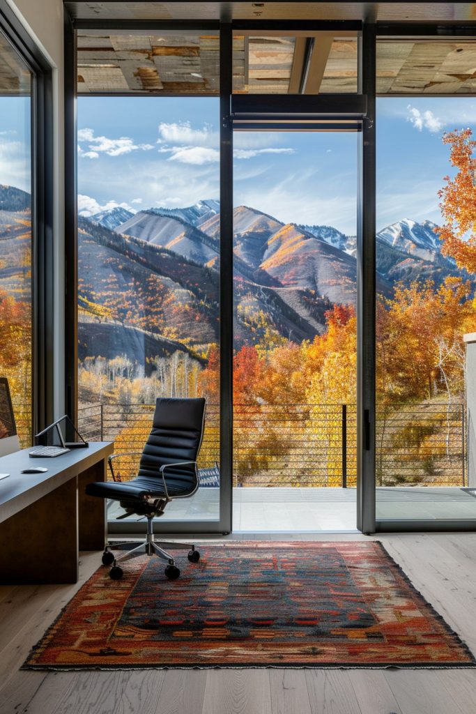 home office with glass balcony