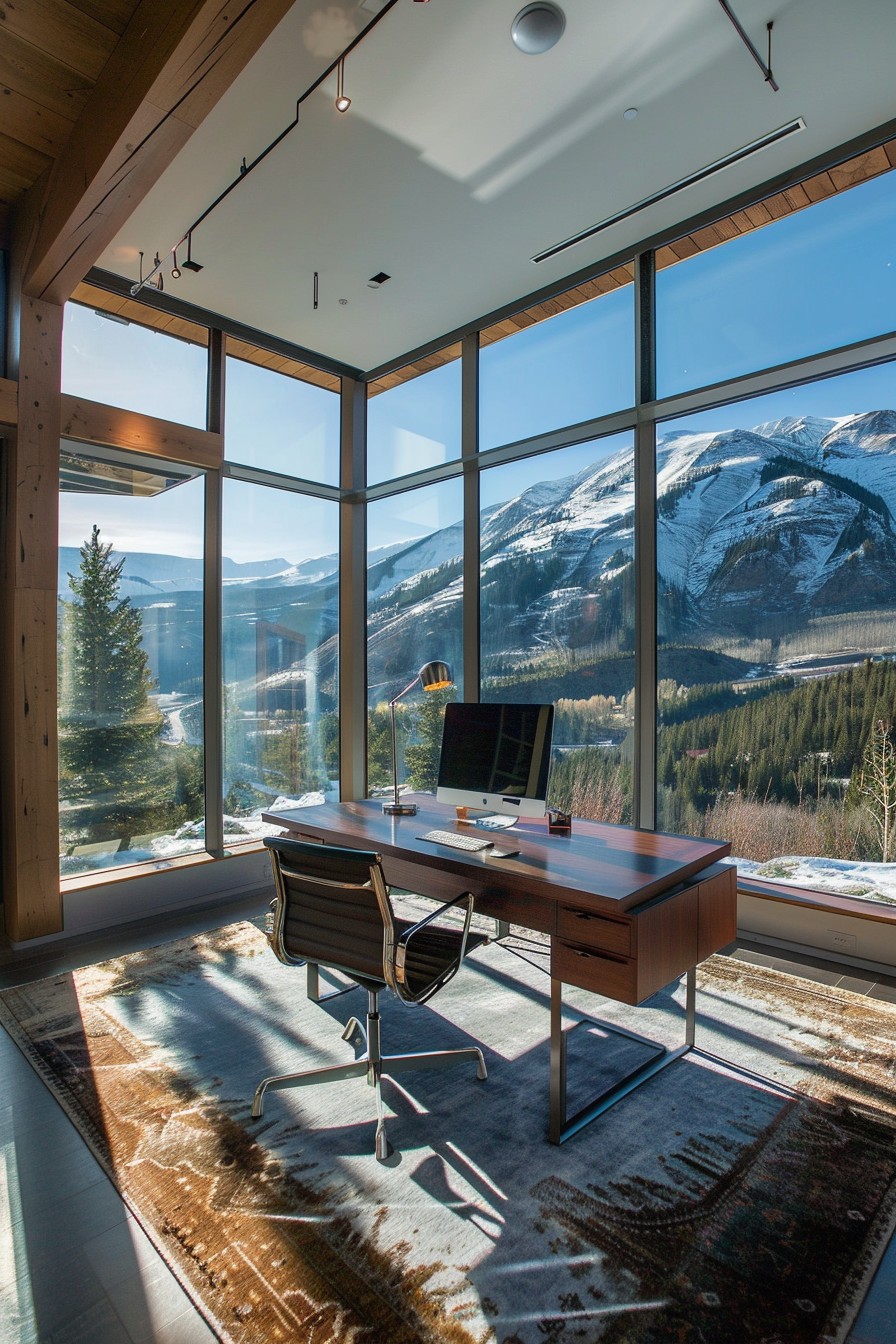home office with mountain view
