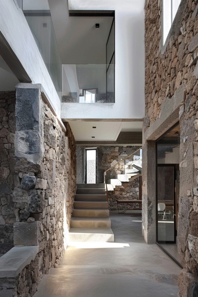 house with medieval walls modern attrium