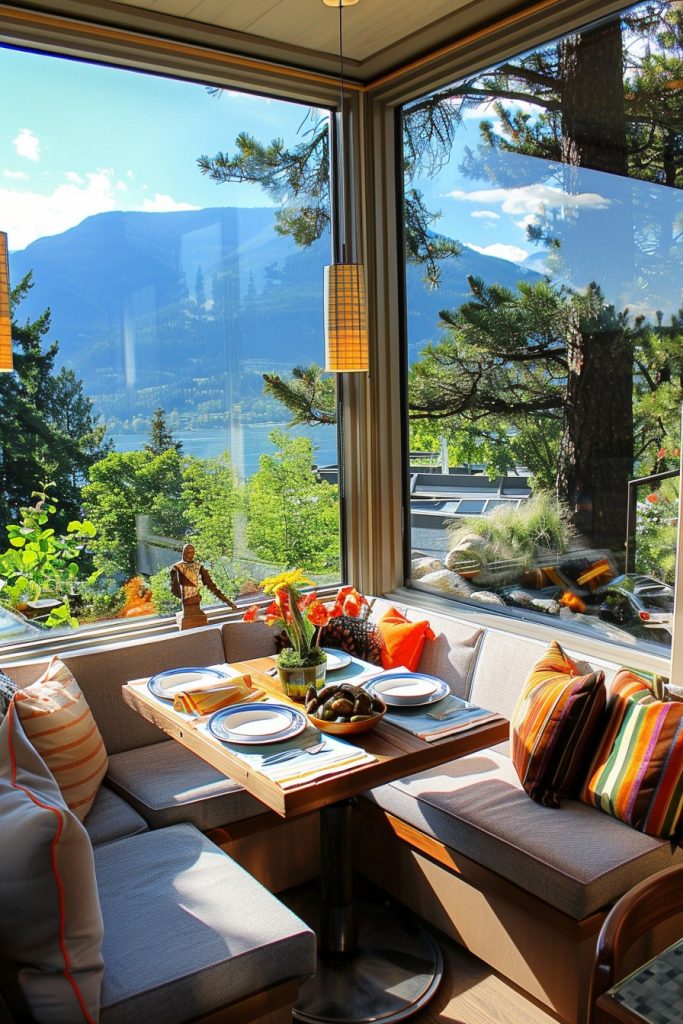 kitchen corner nook with mountain views