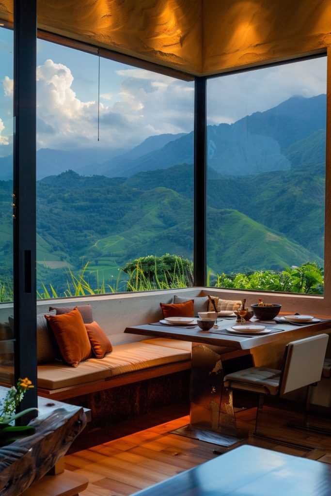 kitchen corner seating with lush mountian views