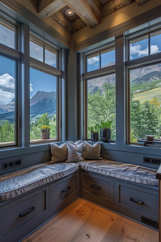 kitchen corner seating with mountain views