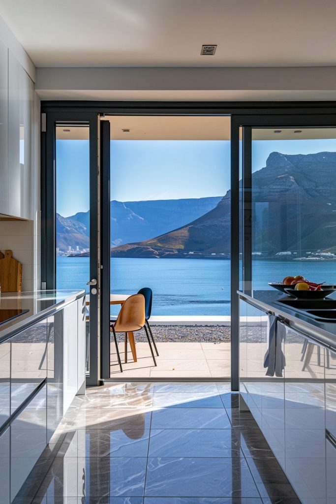 kitchen glass door sea view