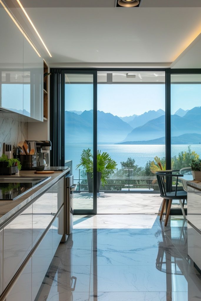 kitchen glass doors sea view