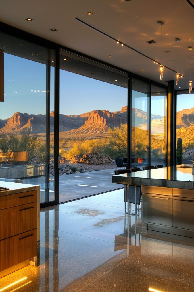 kitchen going outside to desert views