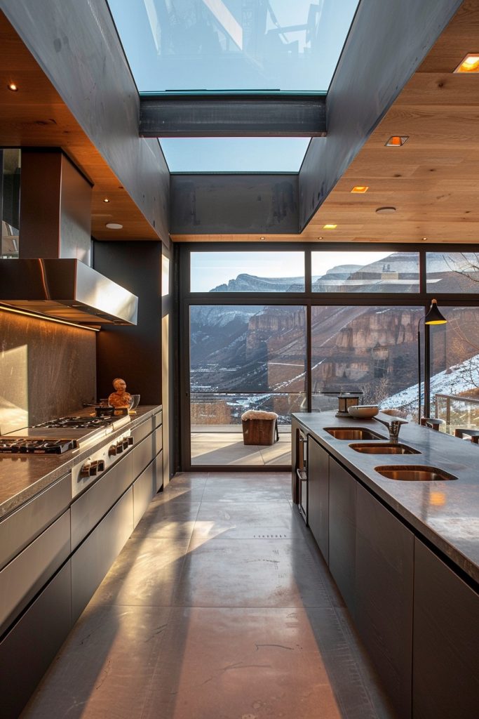 kitchen mountain views and skylights