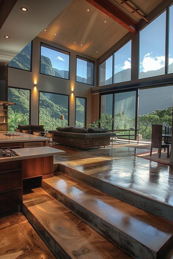 kitchen sunken floor mountain views