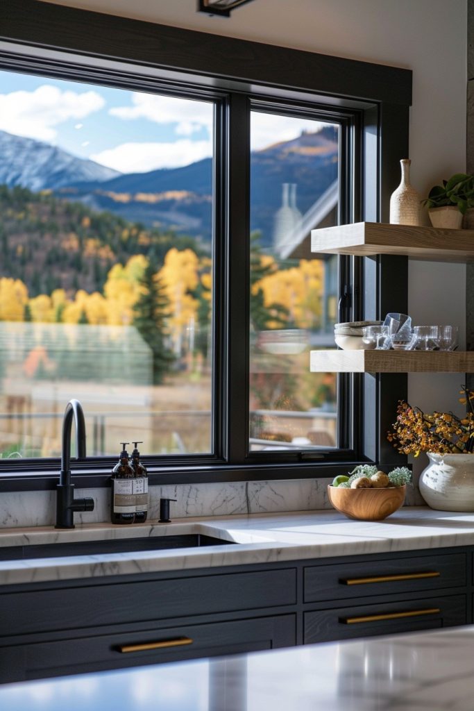 kitchen window floating shelves