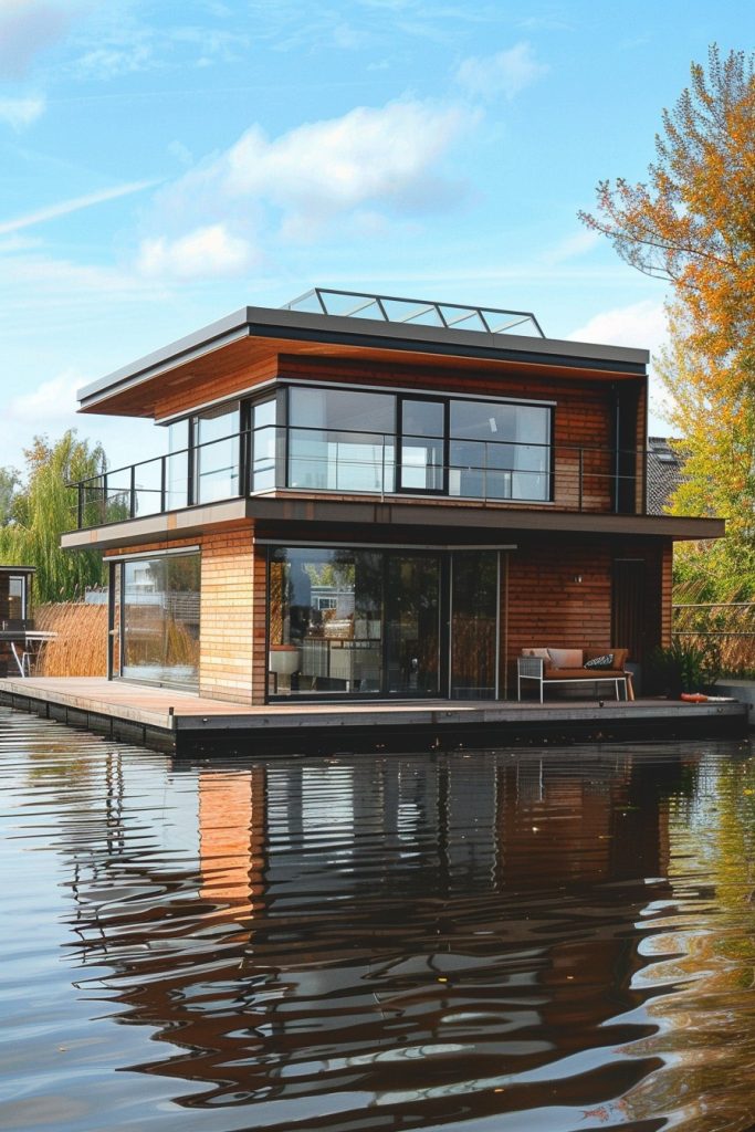 lake house with skylights