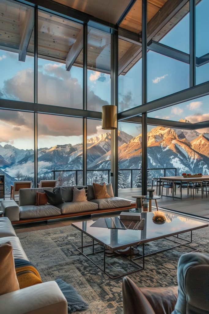 living room with terrace mountain view