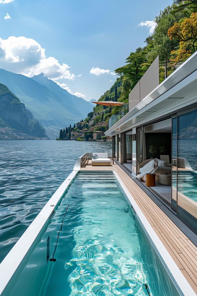 luxury houseboat on a lake