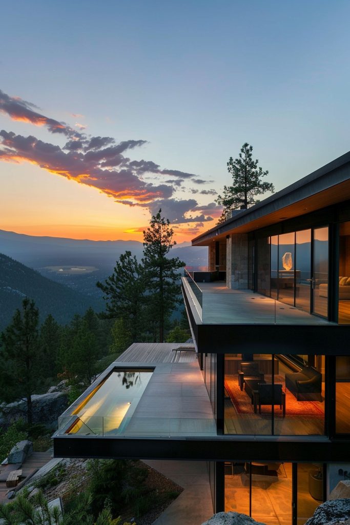 minimalist mountain house pool views