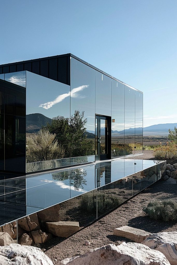 mirror cabin in the mountains