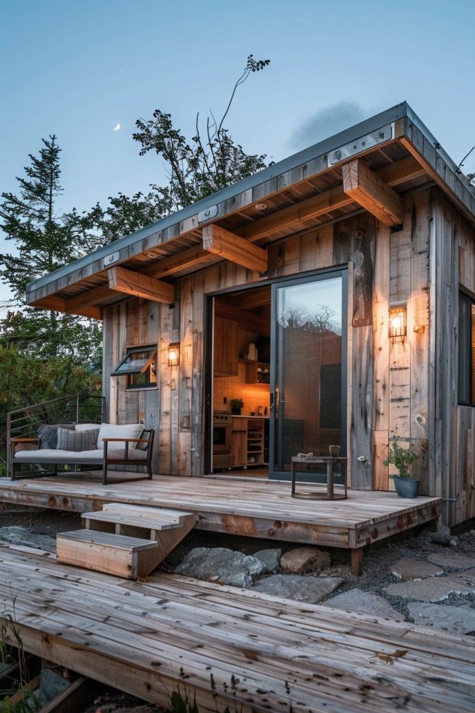 modern cabin made of recycled wood