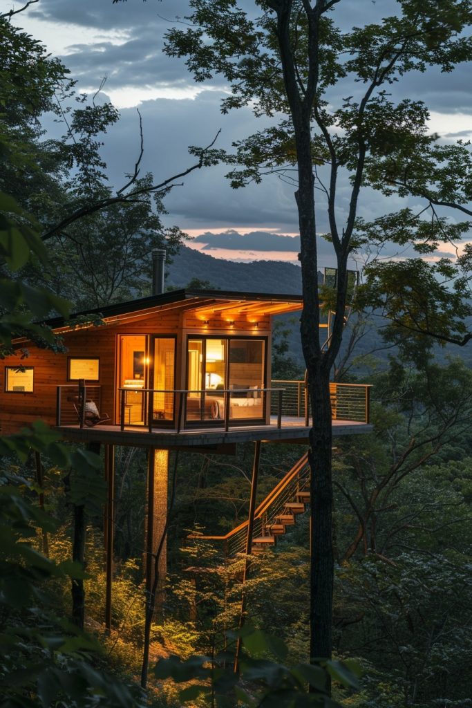 modern cabin overlooking treetops