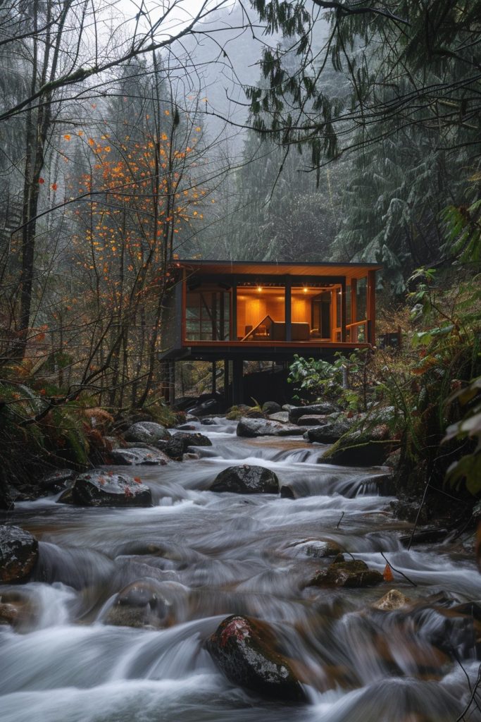 modern floating mountain cabin