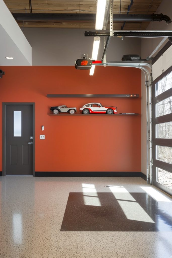 modern garage floating shelves