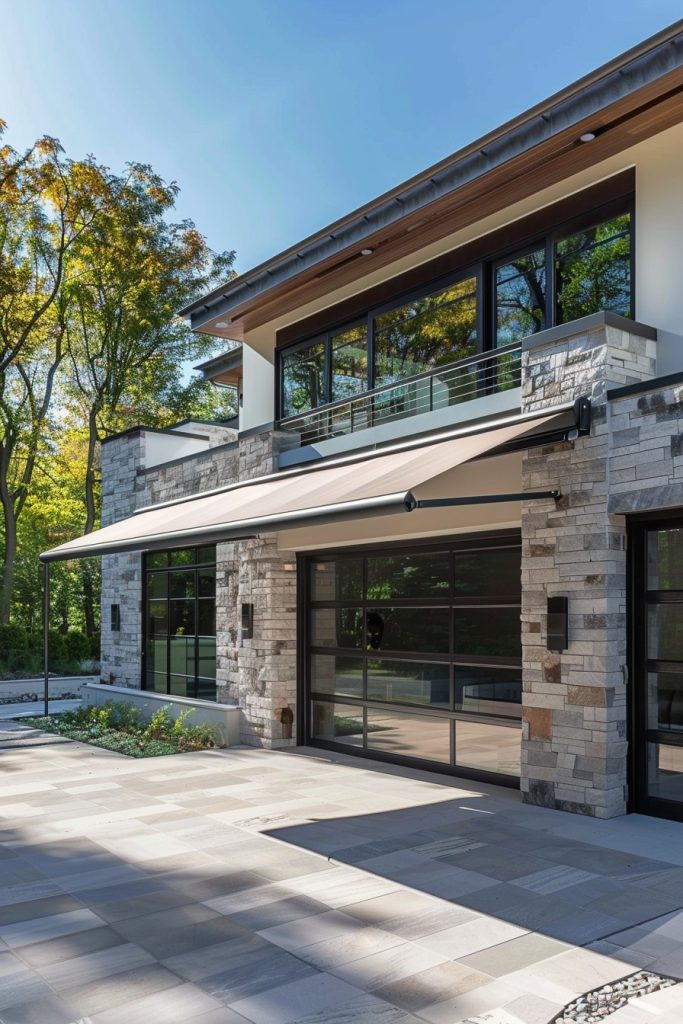 modern garage with retractable awnings