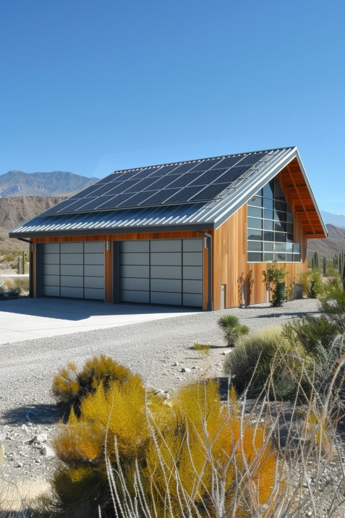 modern garage with solar panels